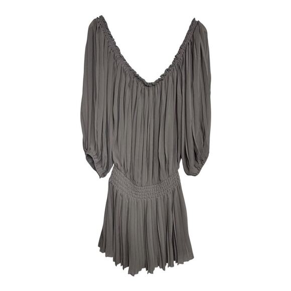 Max Studio Box Pleated Dress Off The Shoulder Gray Size xtra Small Elastic Waist - Picture 2 of 5